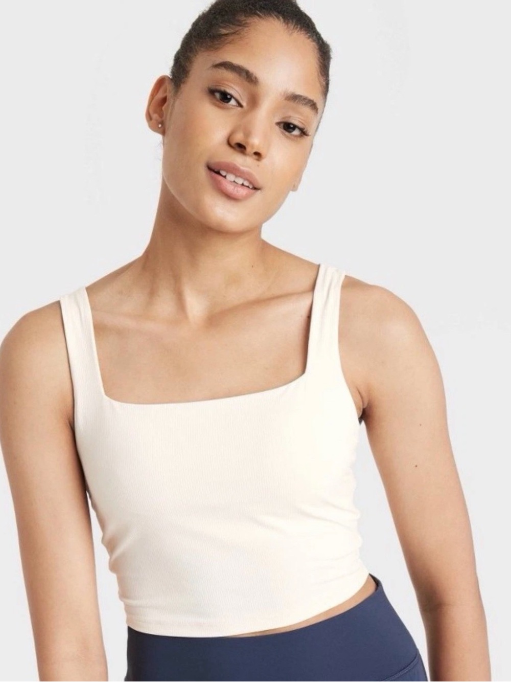 Women's Everyday Soft Light Support Ribbed Square Neck Cropped Sports Bra F33